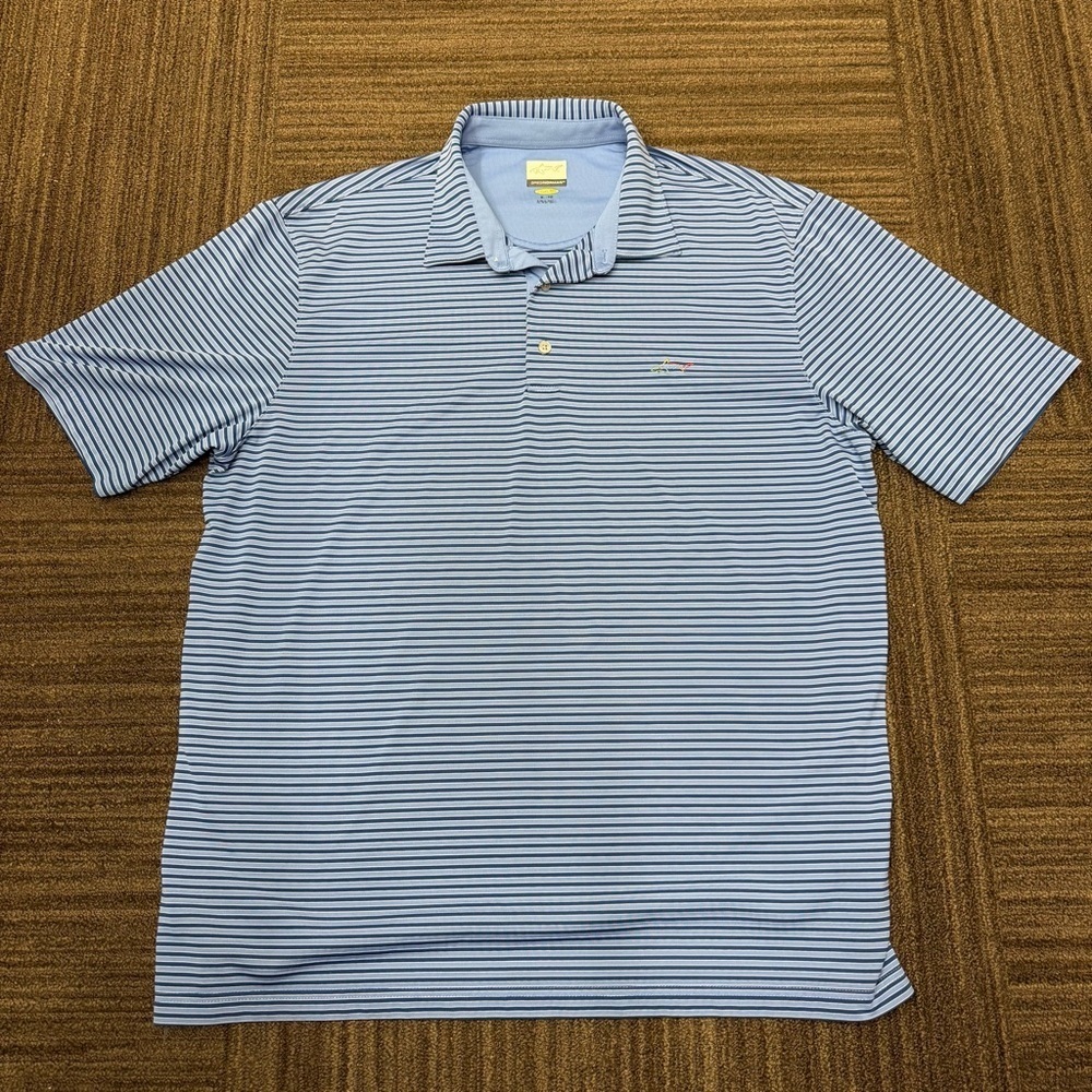 Greg Norman Collection Navy and Blue Striped Polo Shirt Golf Collared